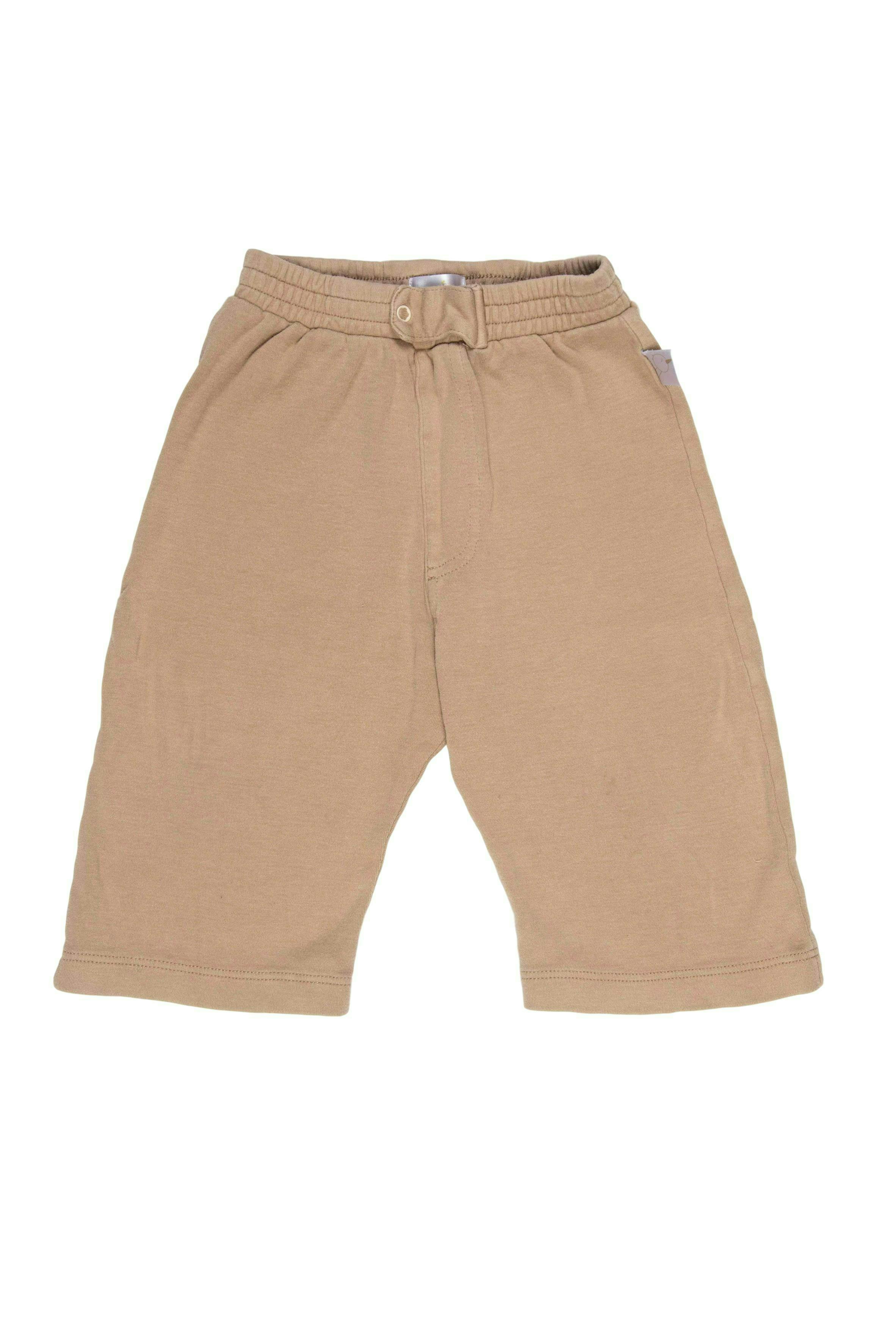 Pantalón marrón claro de algodón, broche delantero, suelto y corto. - Baby Zoo