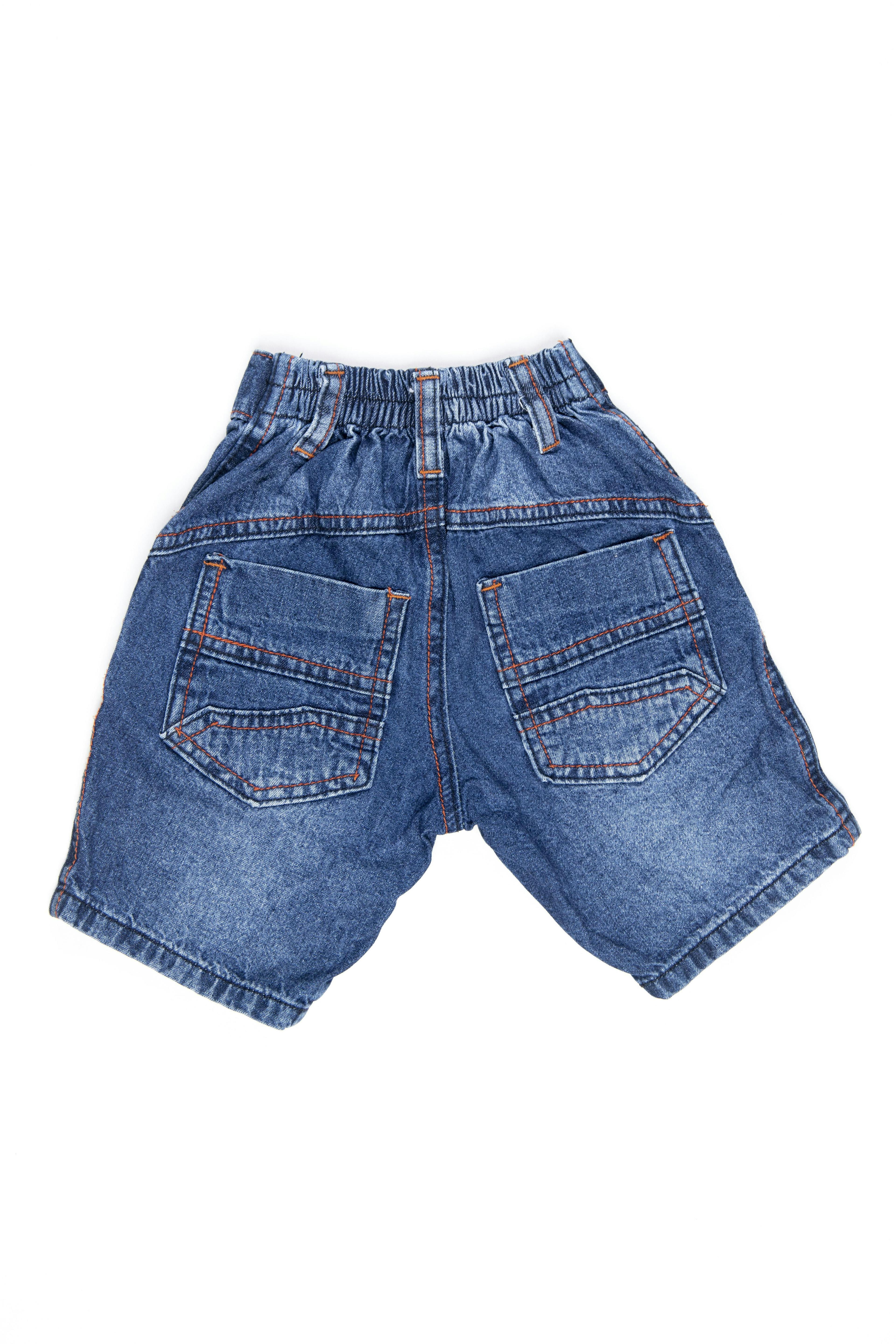 short jean azul con elástico en cintura