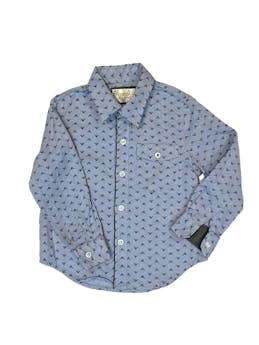 Camisa Petit Fourmi celeste con estampado zig zag botones en pecho y mangas