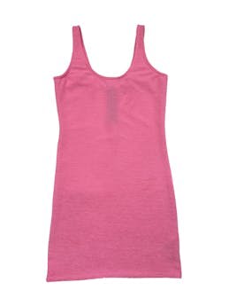 Vestido Xiomi rosado con textura de líneas horizontales y cierre en la espalda, tela stretch. Busto 80cm Largo 80cm