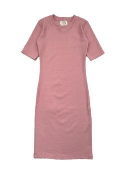 Vestido de rib palo rosa, manga corta, cuello redondo. Busto:76cm Largo: 90cm