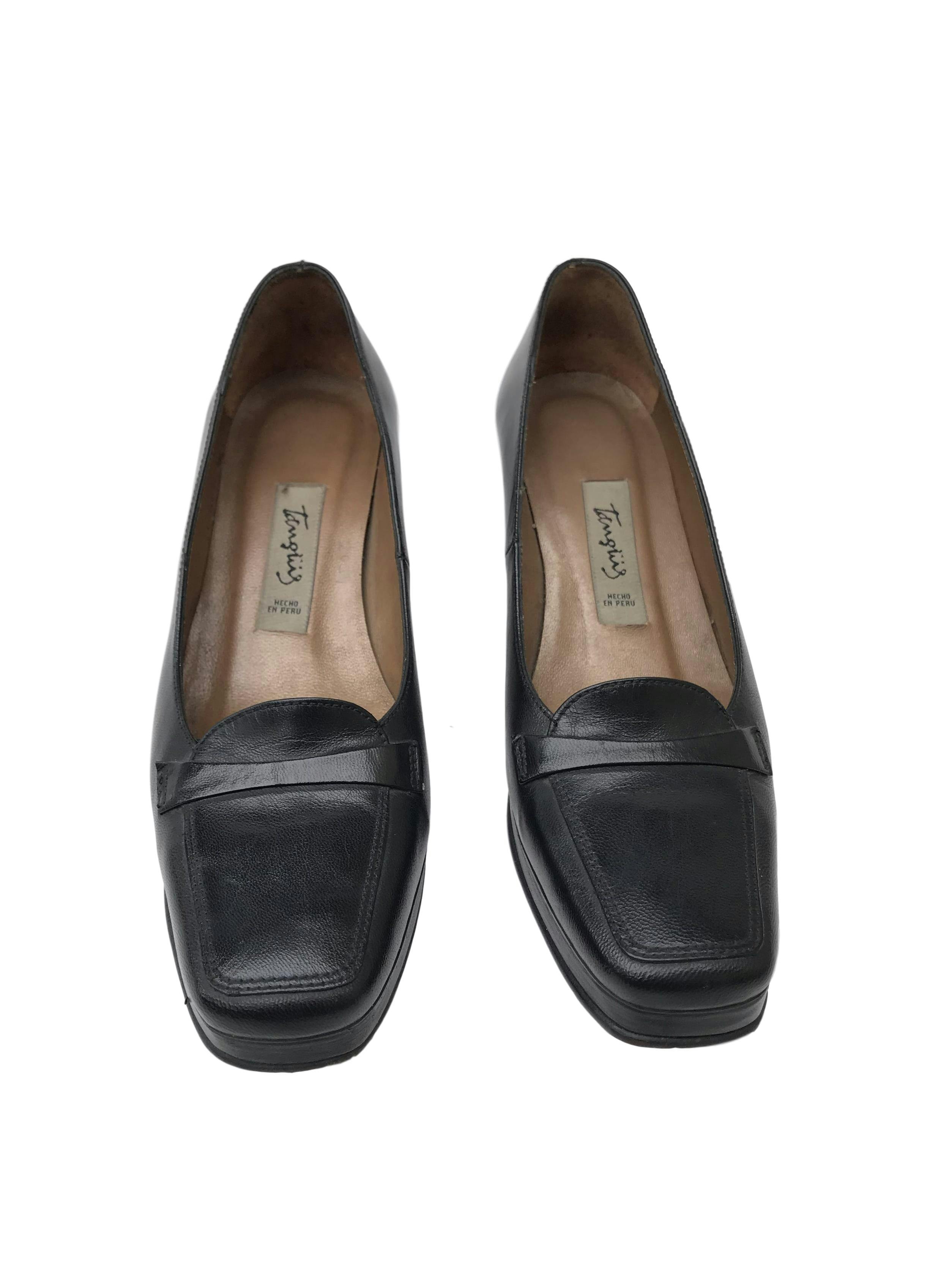 Zapatos Tanguis 100% cuero negro, taco 5. Estado 9/10. Precio original S/ 200