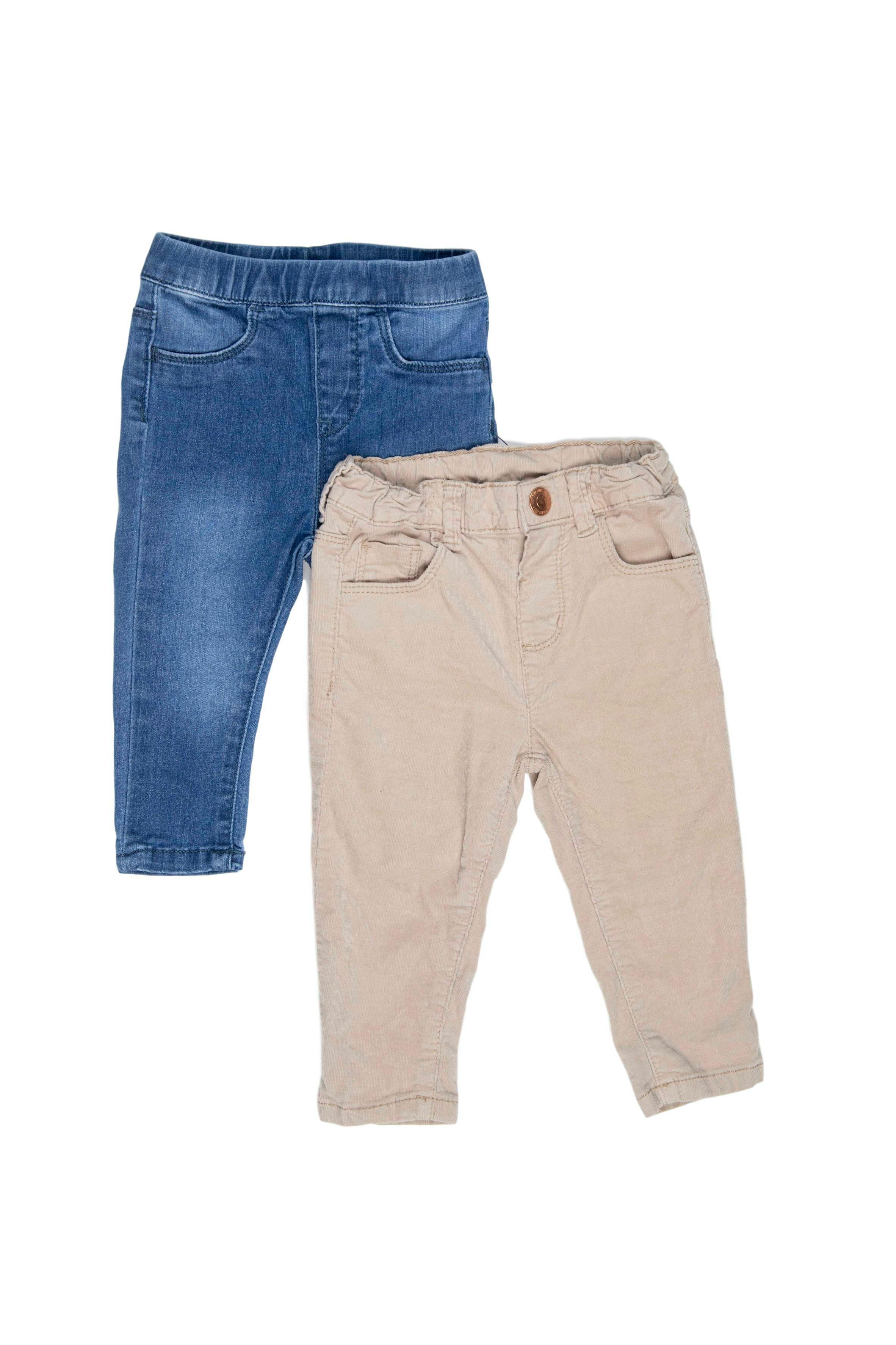 Pack de 2 pantalones, uno de corduroy caqui 98% algodón y otro Jean pitillo 75% algodón - Yamp