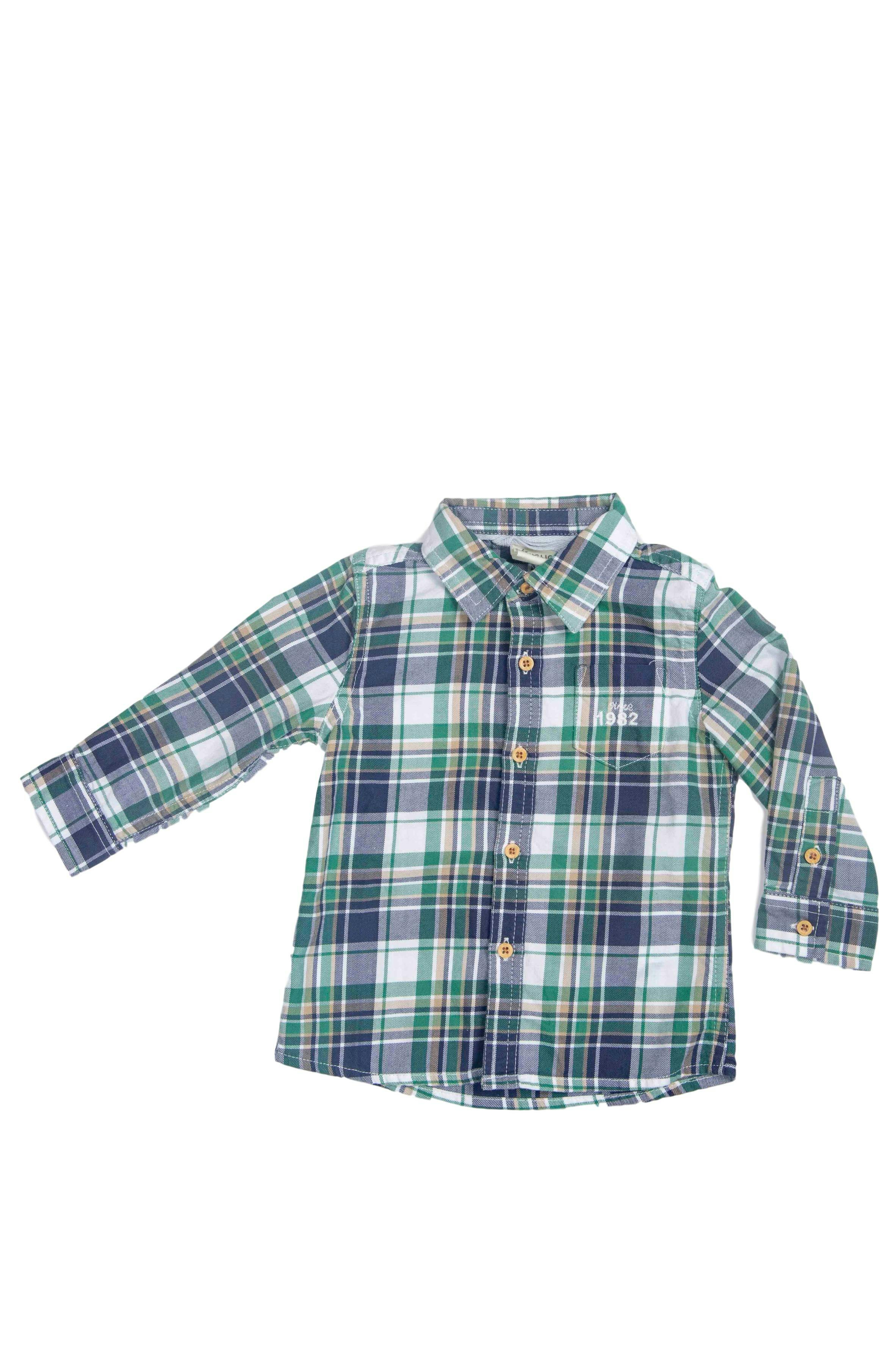 camisa a cuadros verde, azul y blanca, 100% algodon - Coniglio