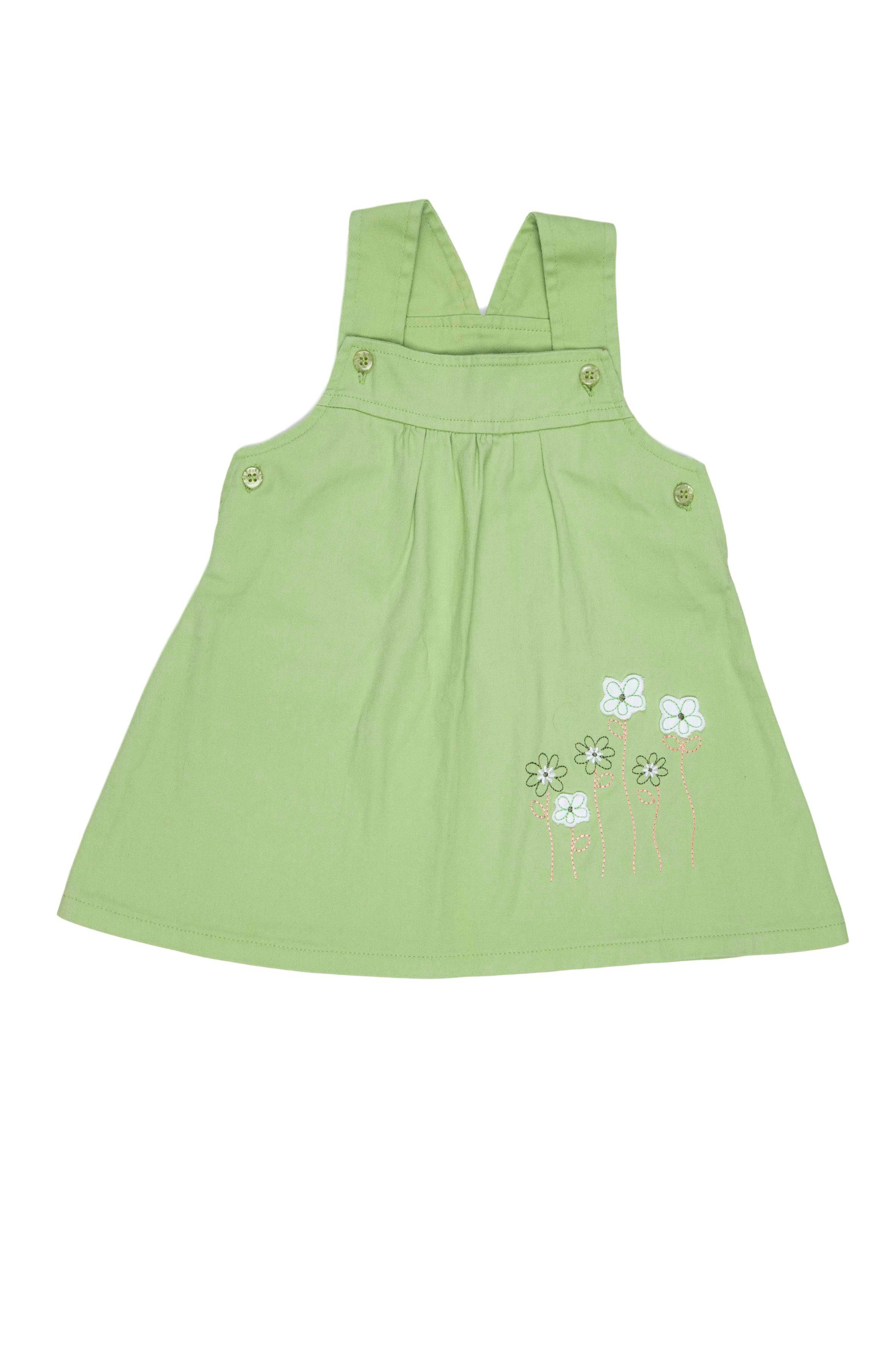 Vestido verde 100% algodón tipo drill con flores bordadas - Motita´s Baby´s