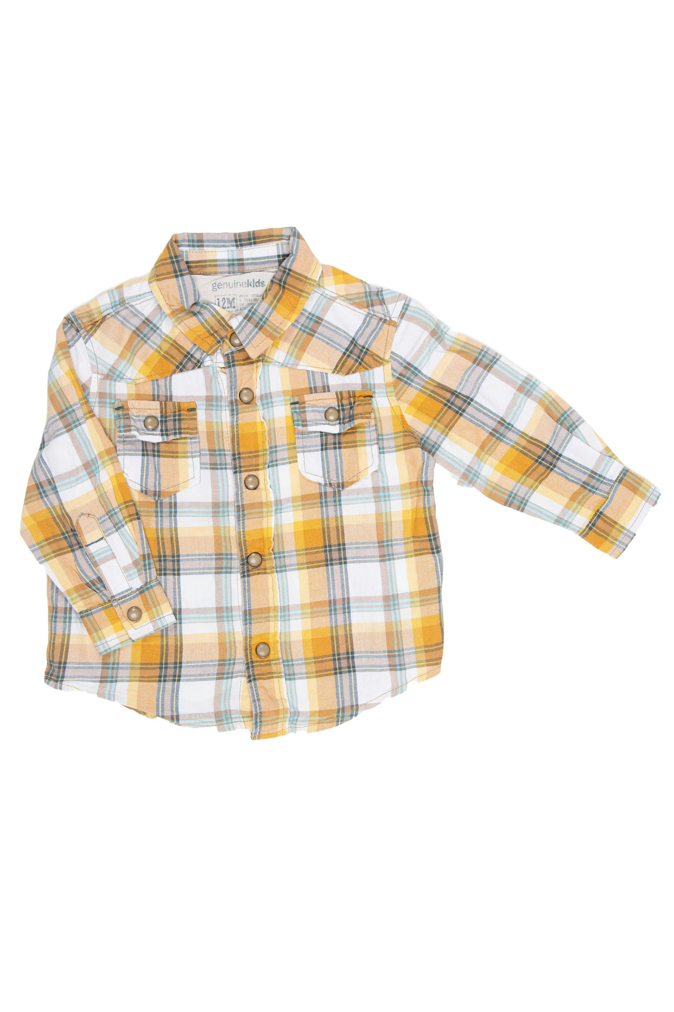 Camisa manga larga cuadros marron amarillo y blanco 100% algodón - Genuine Kids