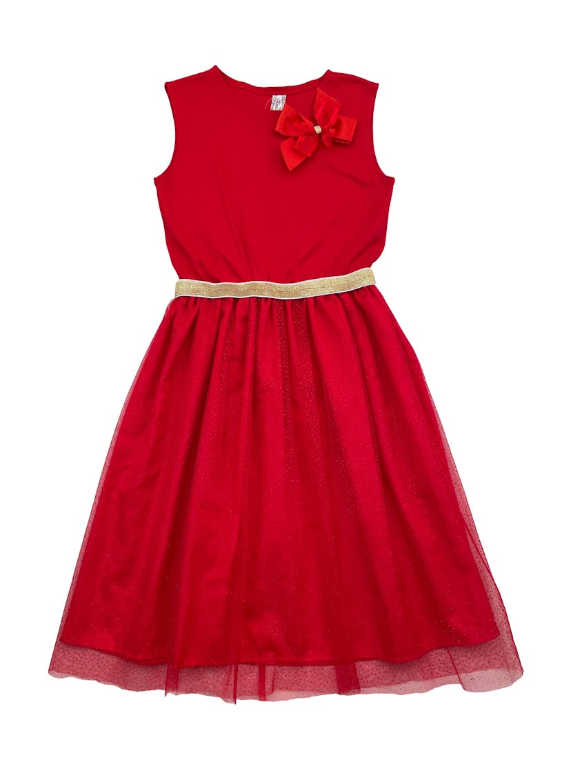 Vestido By Karla Cox rojo con falda de tull forrada, cintura elástica. Pecho 77cm Largo 89cm