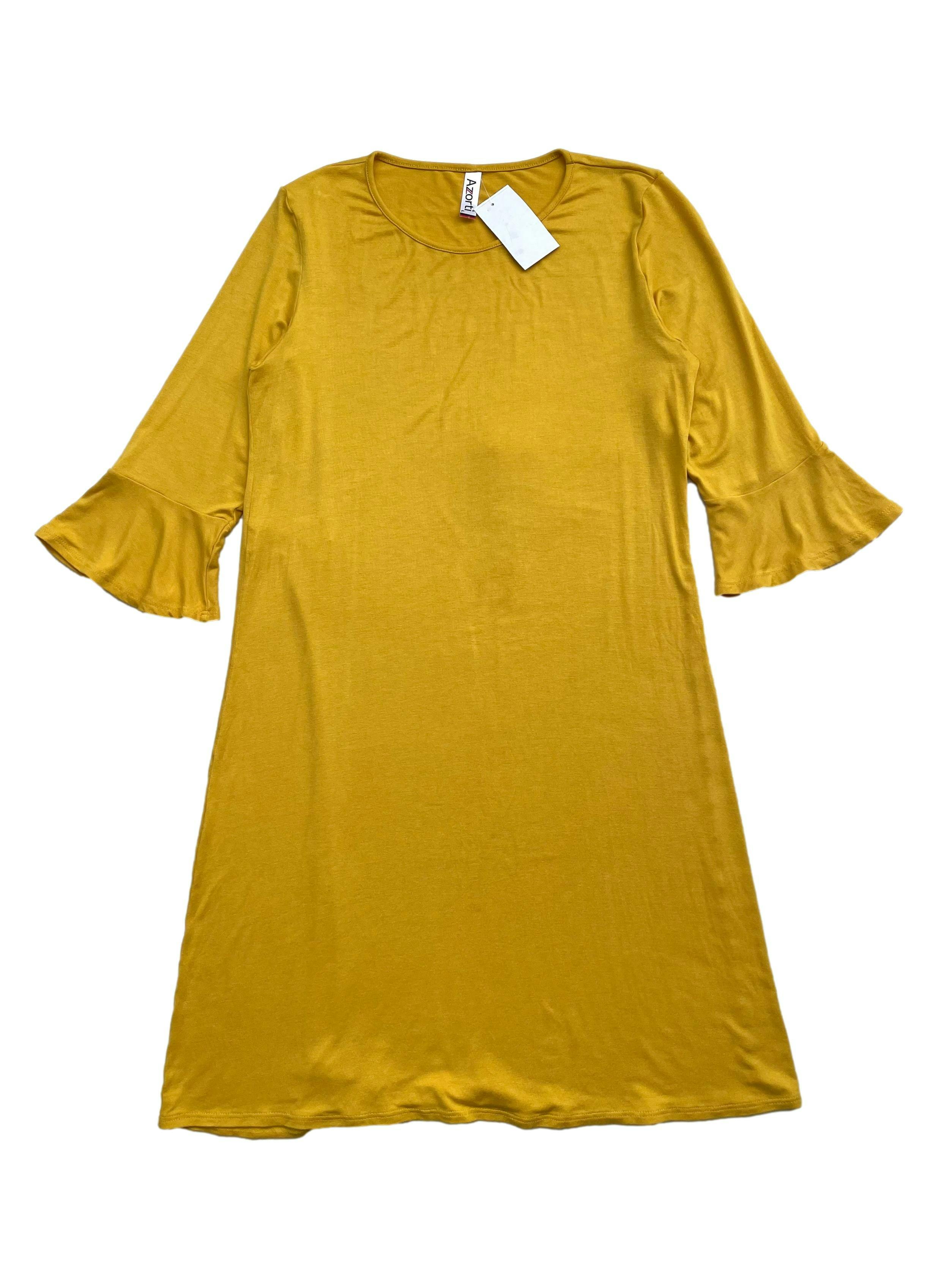 Vestido tipo algodón amarillo, manga 3/4. Busto 95cm sin estirar Largo 82cm