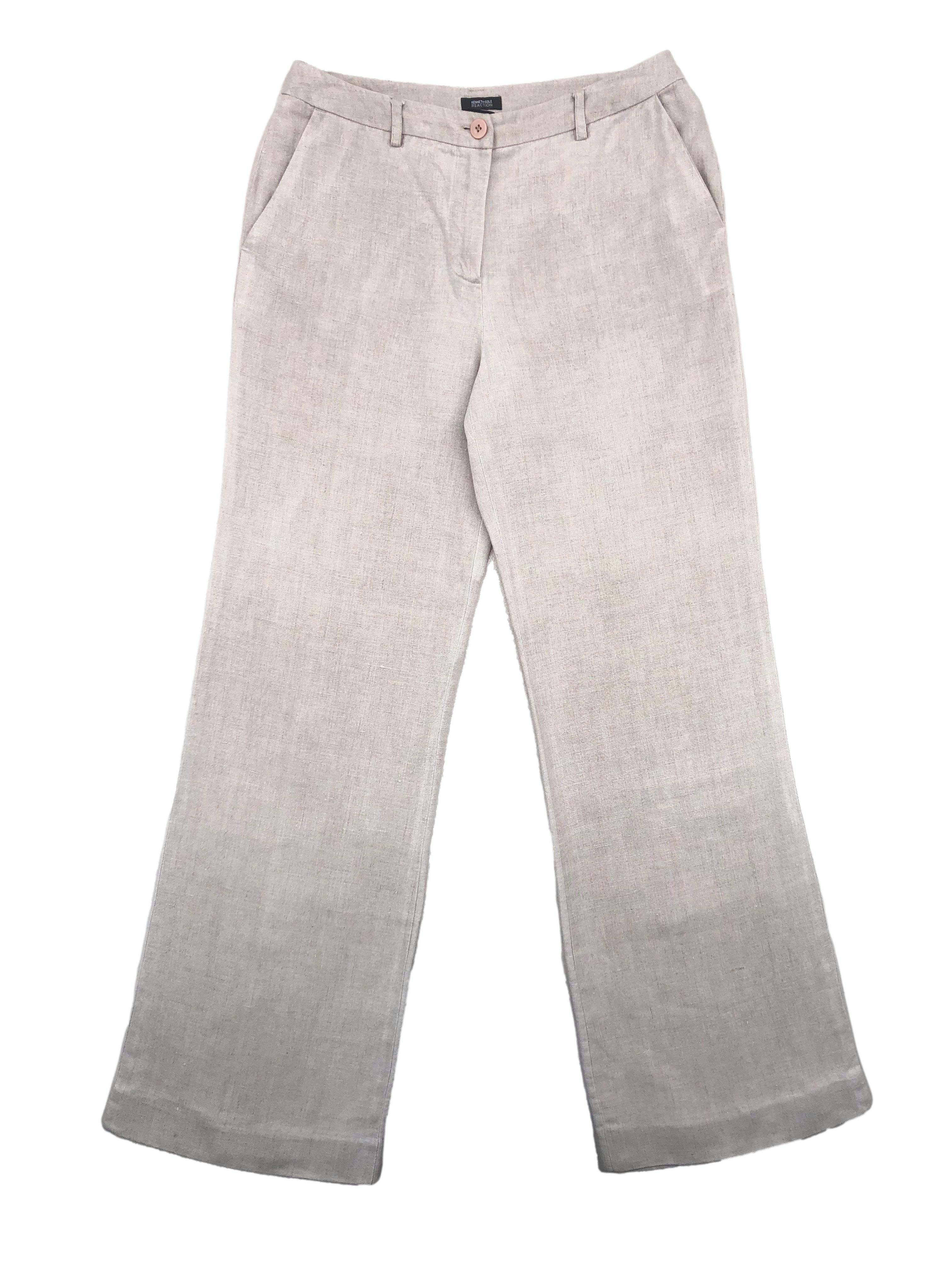 Pantalón Kenneth Cole recto de tiro alto , tela 100% lino con bolsillos laterales. Cintura 78 cm, Largo 106 cm.