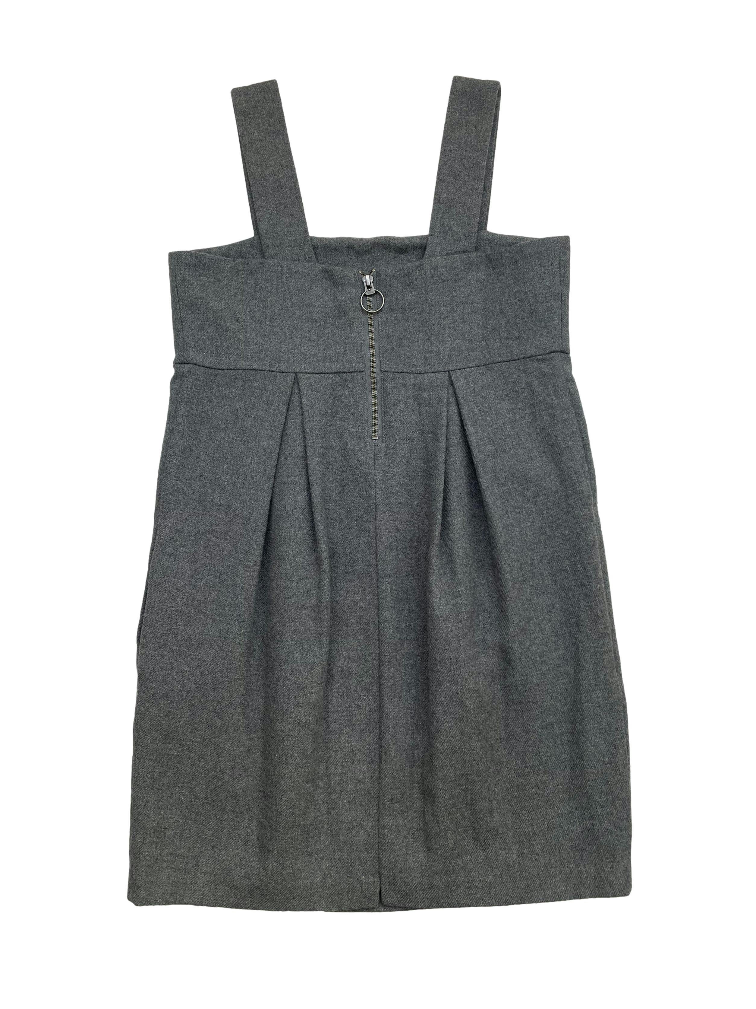 Vestido H&M gris oscuro de lanilla 60% lana. Con forro, bolsillos laterales y cierre metálico posterior. Busto 84cm, Largo 83cm.