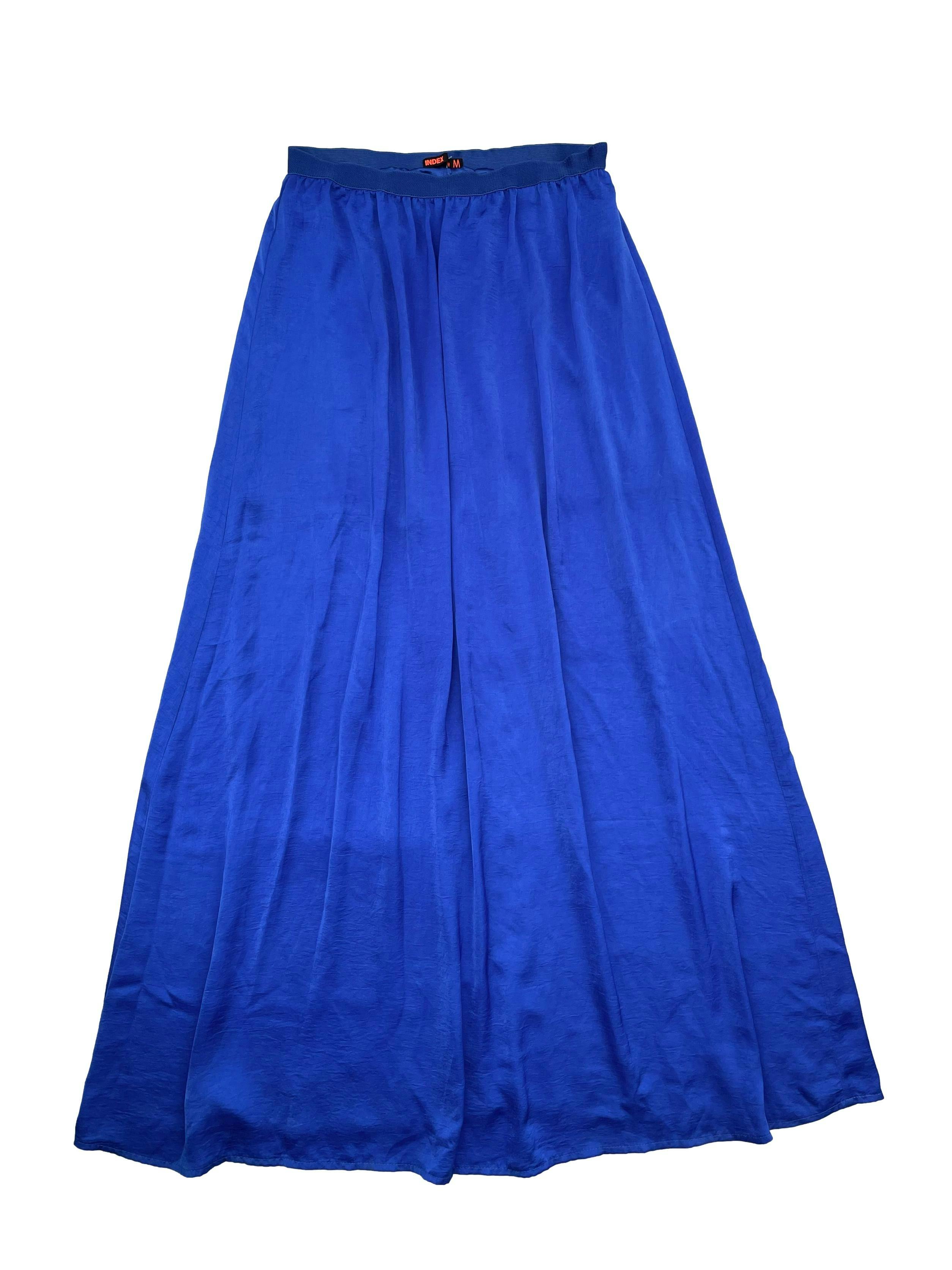 Falda larga Index azul satinado, tela suave sedosa, forro interno, elástico en la cintura. Cintura 70cm (sin estirar), Largo: 100cm