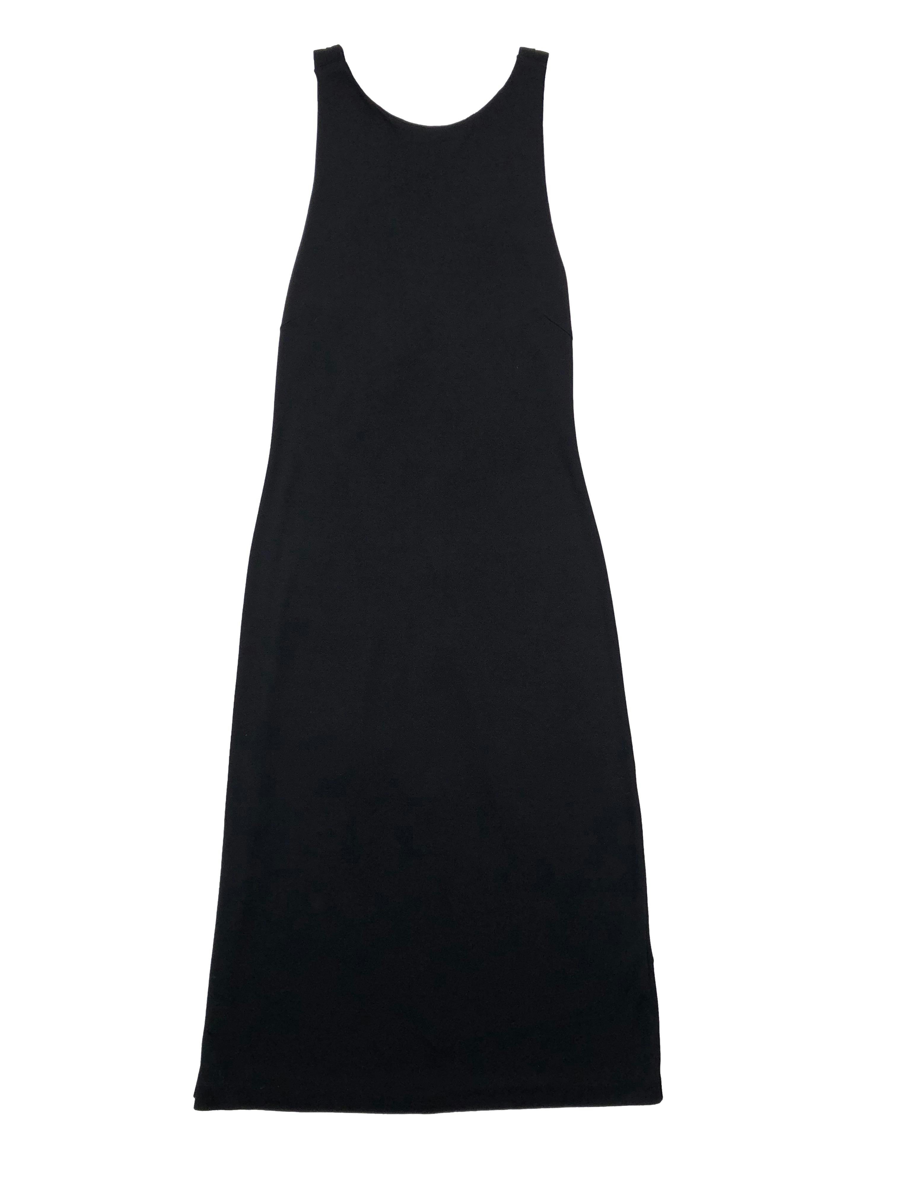 Vestido negro Lauren Ralph Lauren, tela stretch con forro en la parte superior y cruce en espalda. Talla L en etiqueta, precio original S/.489. Busto 90cm sin estirar, largo 108cm.